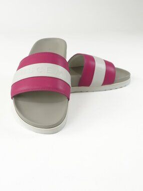 BUSCEMI Genuine Leather Logo Slide Sandals Size 8.5 Gray Pink Made In Italy NWOB